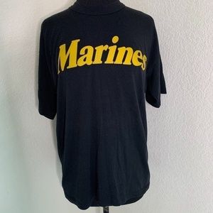 𝅺vintage Marines Black T-Shirt With Yellow "Marines"  Rothco Size Large (953)